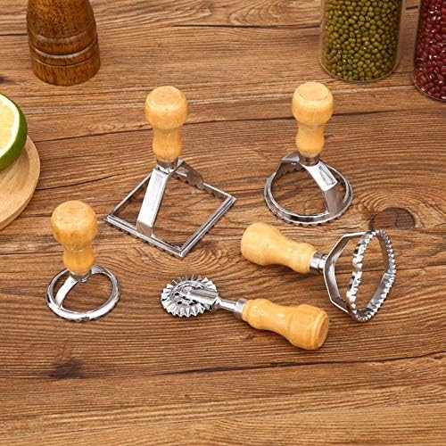 13 Pieces Stainless Steel Dumplings Maker With 5 Pieces Wooden Handle Four Shapes and Three Sizes For Ravioli, Pasta, Dumplings, Lasagna