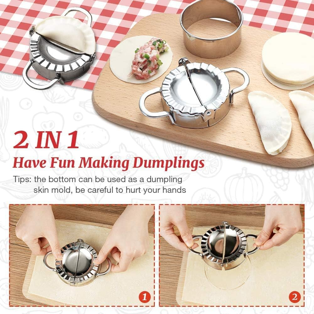 13 Pieces Stainless Steel Dumplings Maker With 5 Pieces Wooden Handle Four Shapes and Three Sizes For Ravioli, Pasta, Dumplings, Lasagna