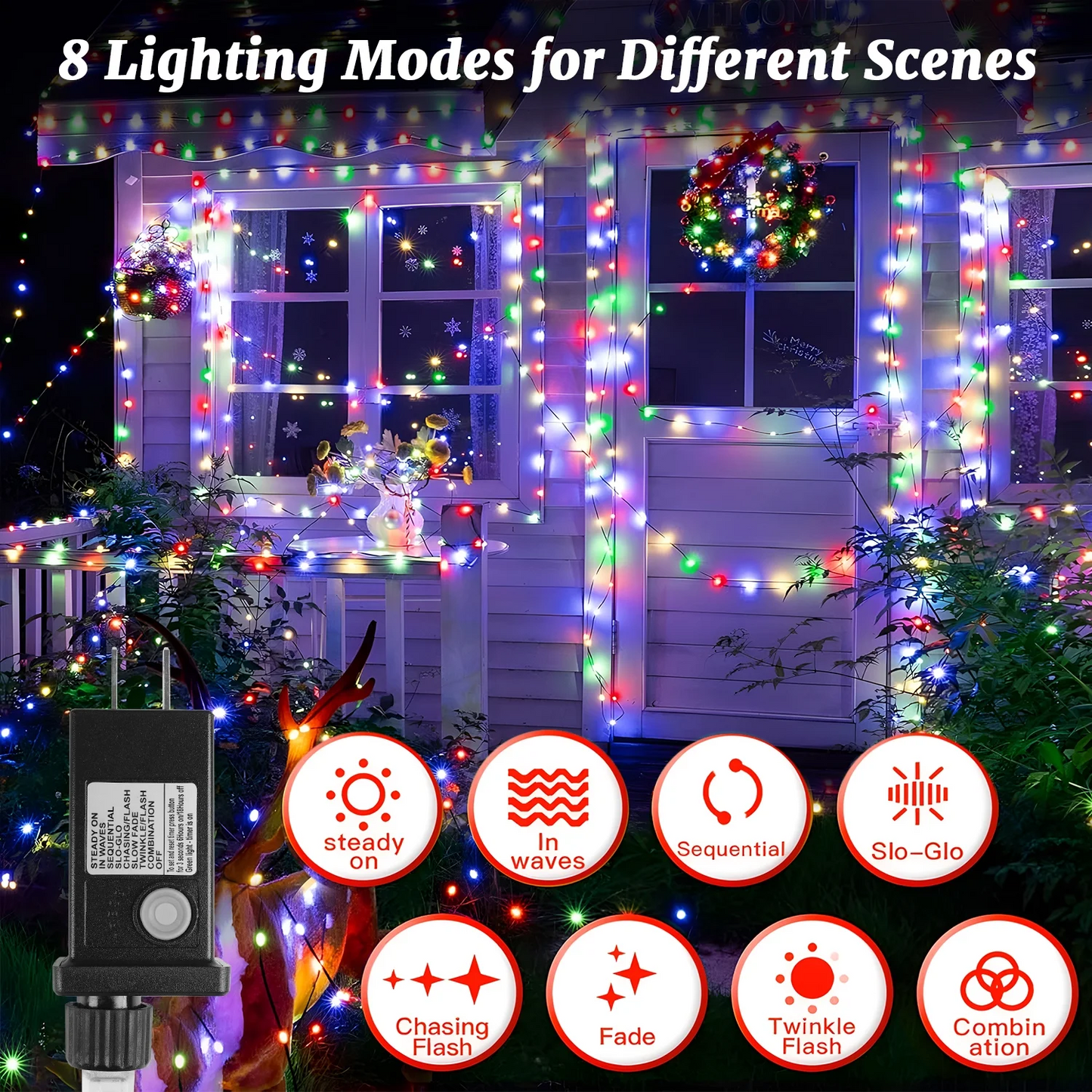 98FT and 300LED Fairy Lights, IP67 Waterproof String Lights, 8 Lighting Modes for Indoor Outdoor House Holiday Decoration
