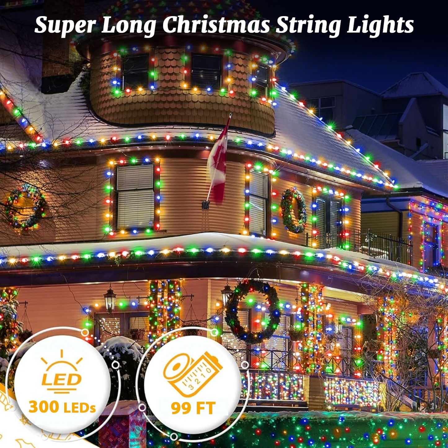 98FT and 300LED Fairy Lights, IP67 Waterproof String Lights, 8 Lighting Modes for Indoor Outdoor House Holiday Decoration