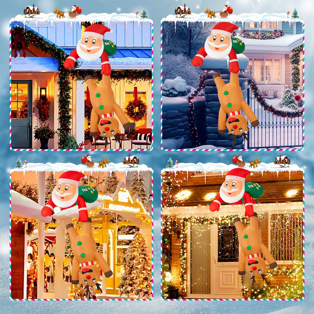 7FT Hanging Christmas Inflatables Decorations, Santa Claus and Reindeer Xmas Decor with LED Lights for Beam Roof Tree Indoor Home Party