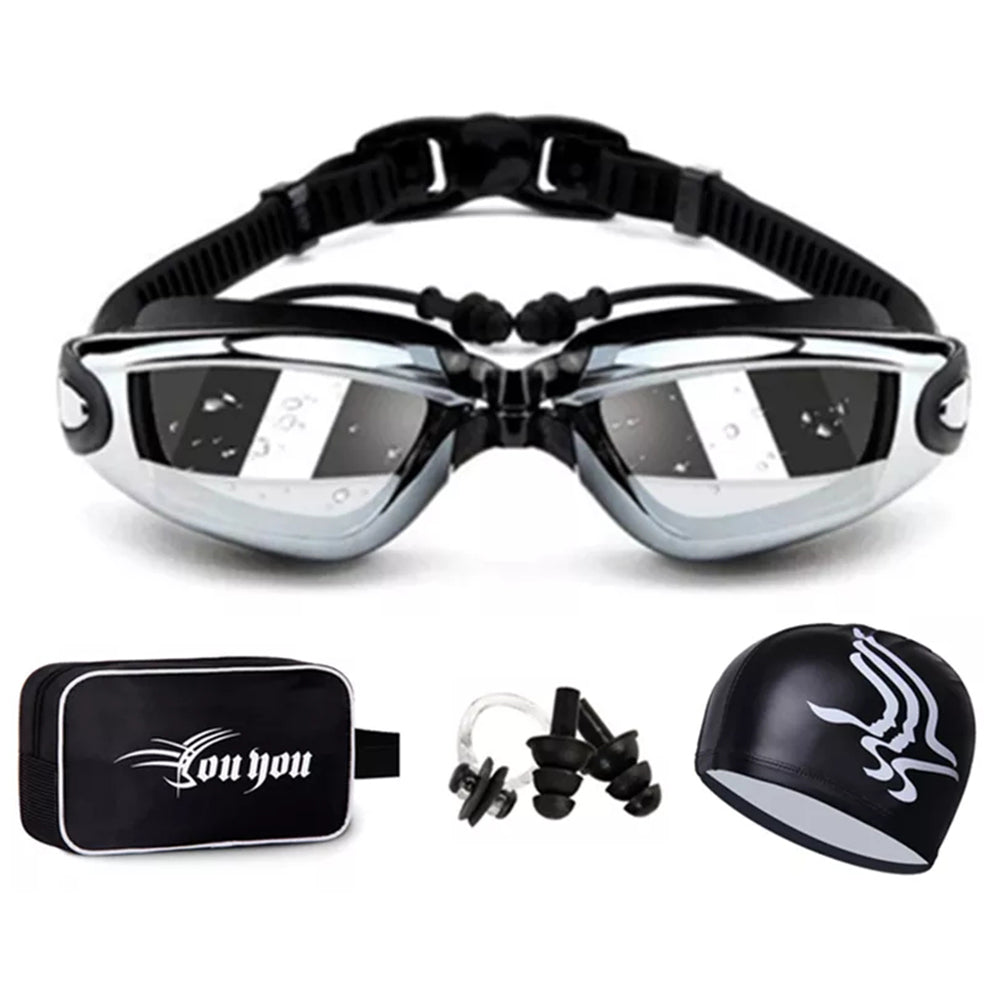 Swim Goggles Set Anti Fog No Leaking UV Protection Wide View HD Mirror PC Lens for Women Men Adult Youth Kids