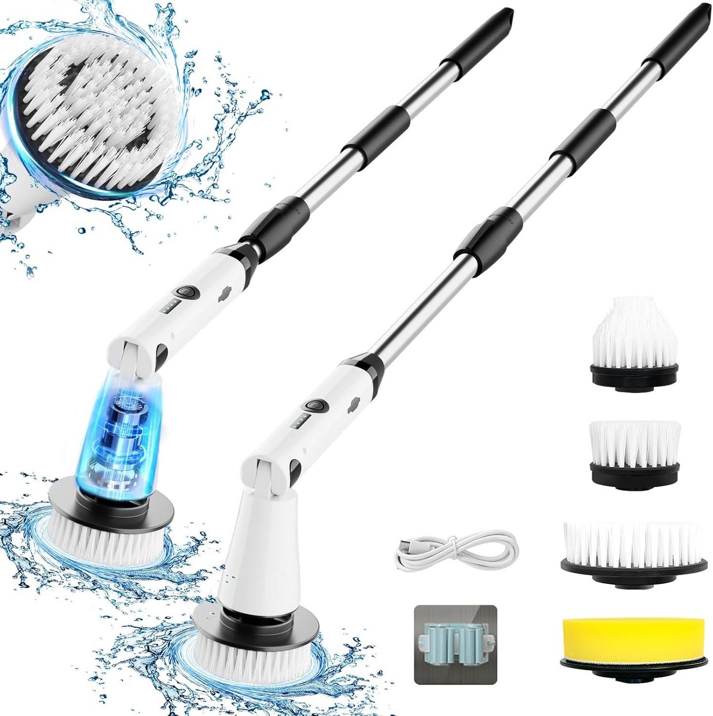 Electric Spin Scrubber - Power Shower Cleaning Brush with Extendable Handle & 4 Brush Heads