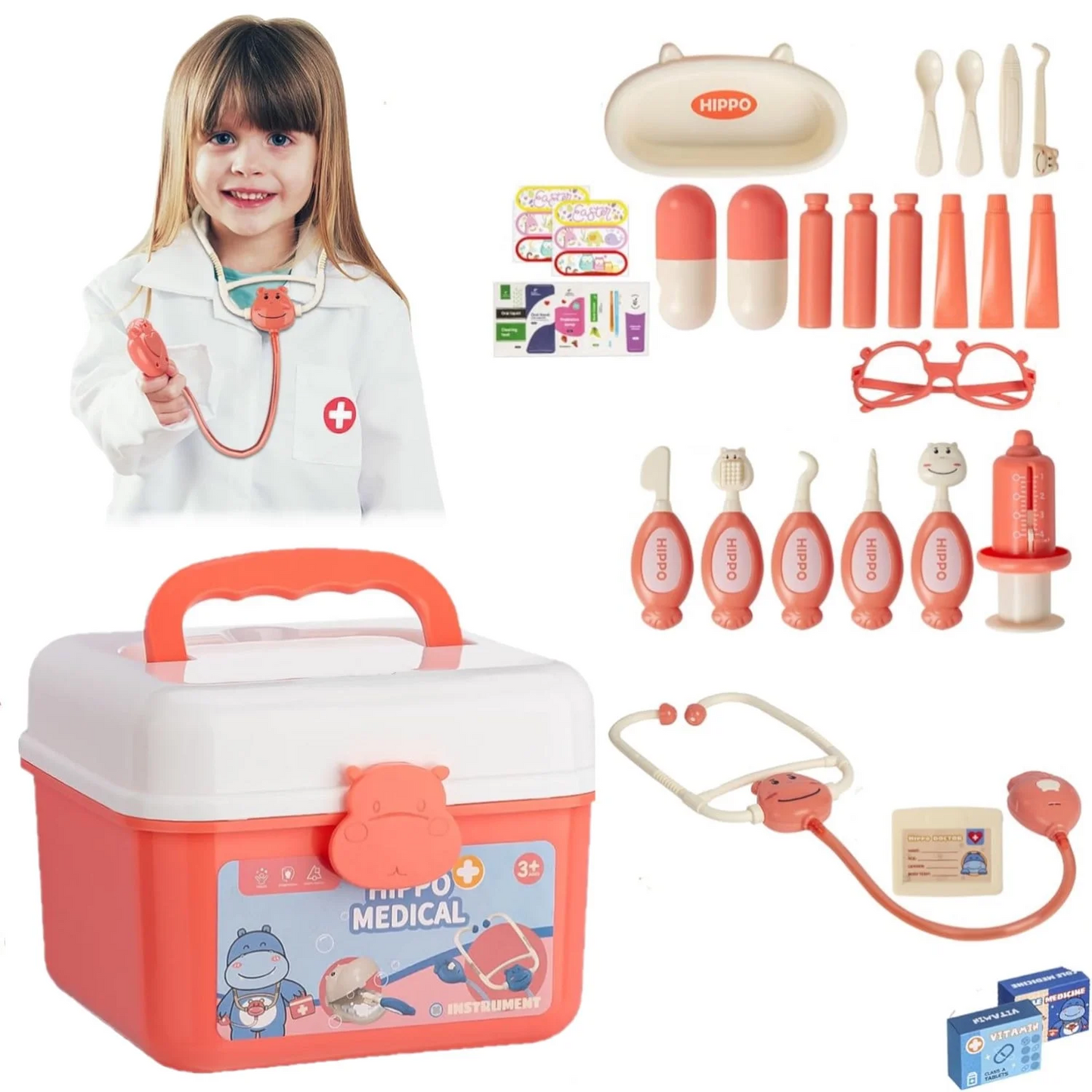 31-Piece Pretend Play Doctor Kit for Kids, Toddler Doctor Playset with Accessories, Role-Play Toy Gift for Boys & Girls Ages 3 and Up