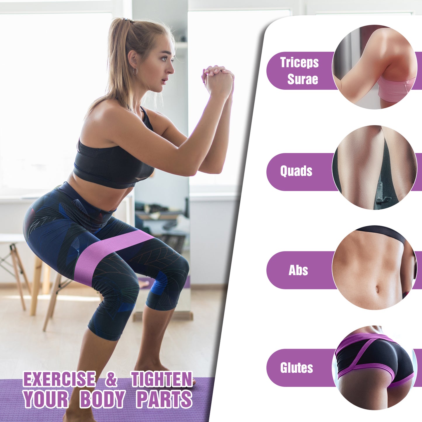 Resistance Loop Exercise Bands Set Elastic 3 Levels