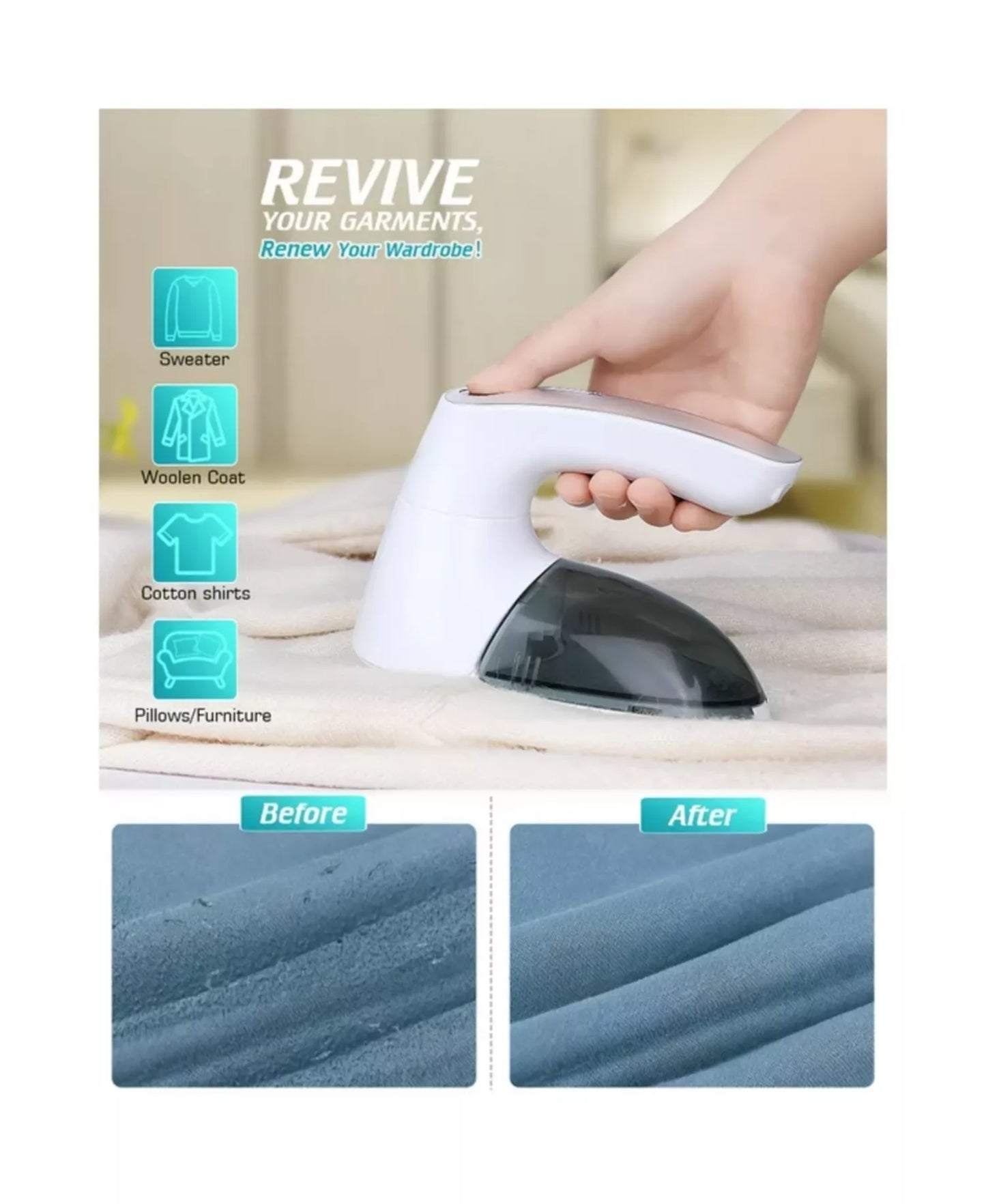 Fabric Shaver Lint Remover with 2 Replaceable 6-leaf Blades