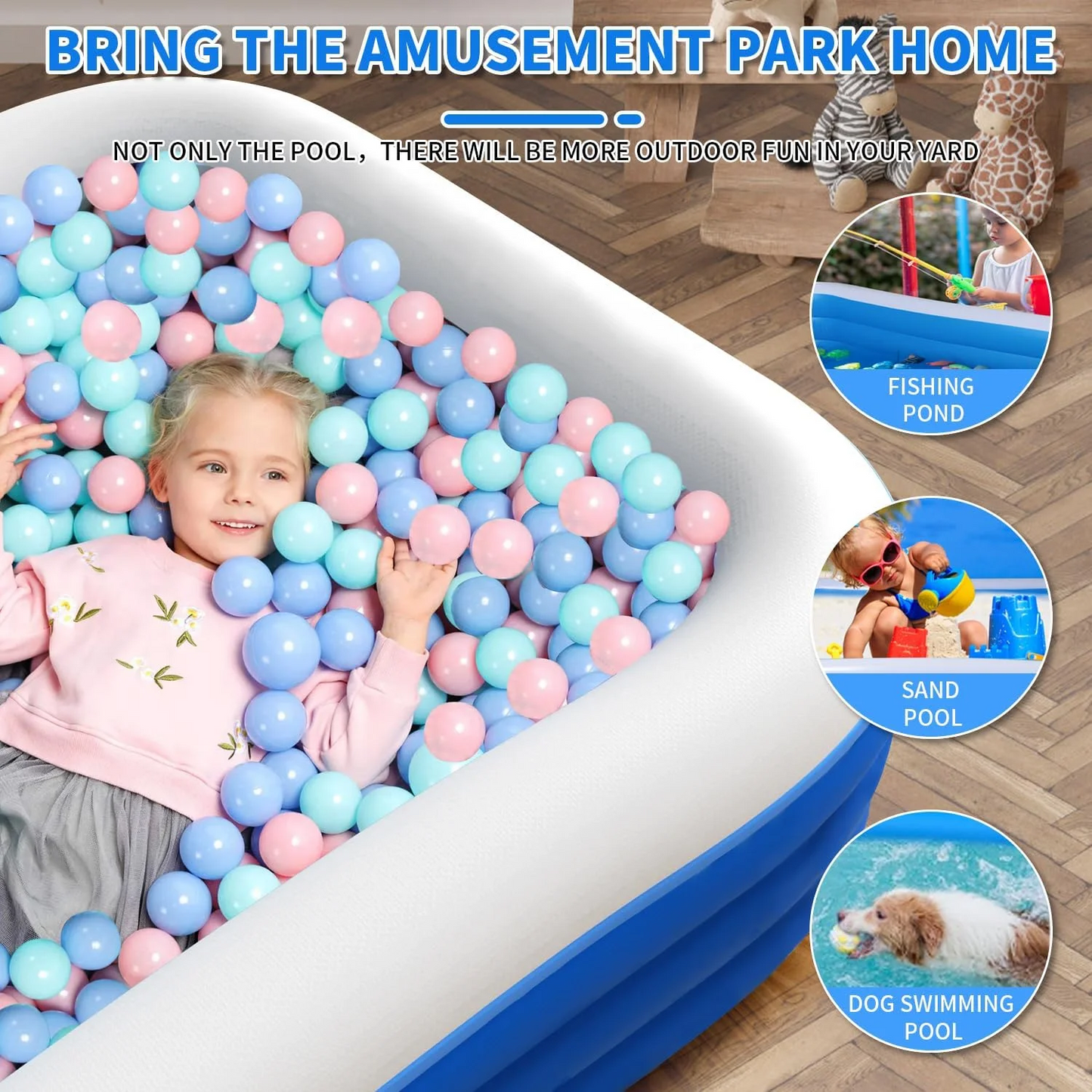 Inflatable Swimming Pool Kids Adults Blow up Pool Family Backyard 120" x 72" x 22" Blue