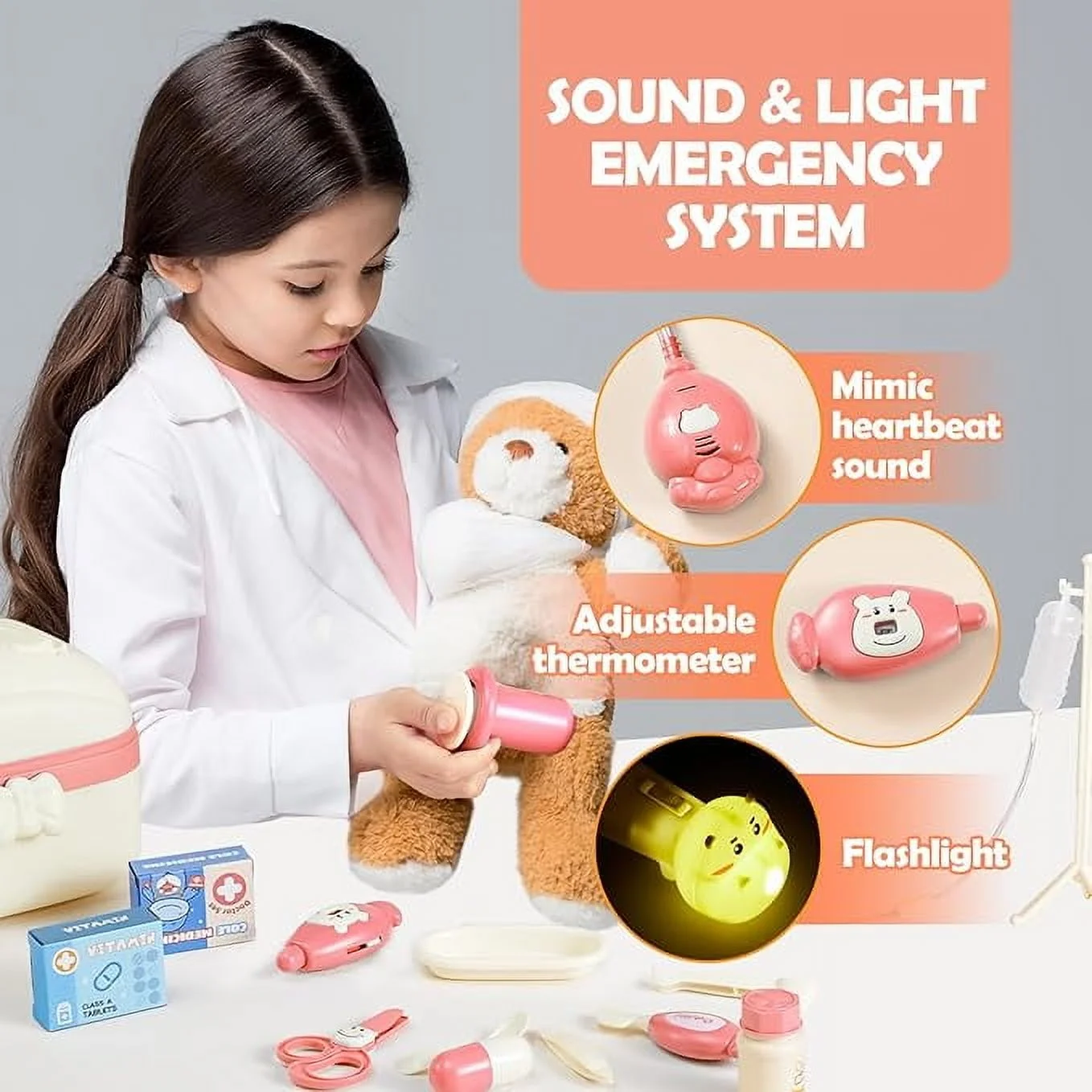 31-Piece Pretend Play Doctor Kit for Kids, Toddler Doctor Playset with Accessories, Role-Play Toy Gift for Boys & Girls Ages 3 and Up
