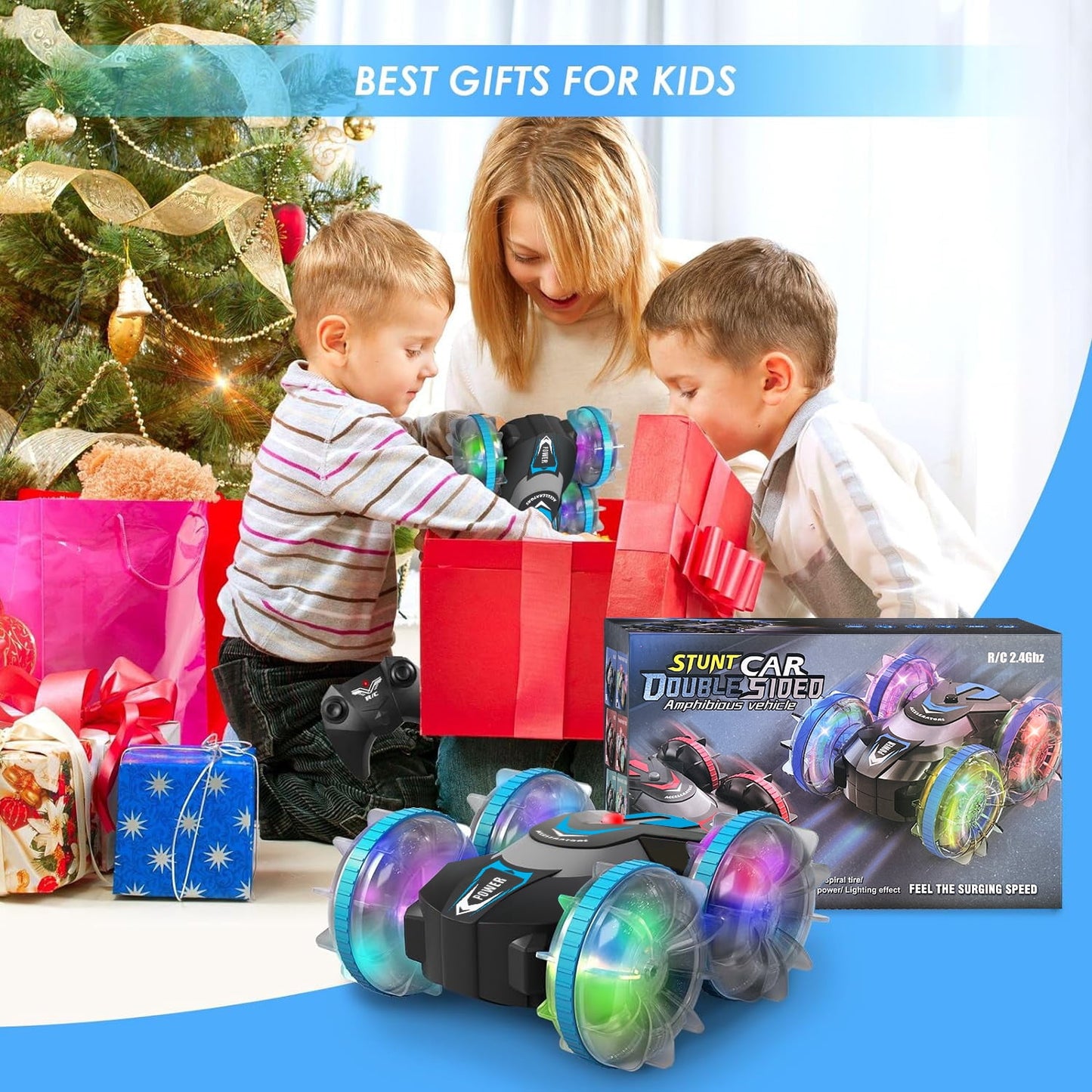 Amphibious Waterproof 360° Flips 4WD RC Stunt Car 2.4GHz All-Terrain Vehicle Birthday Gift