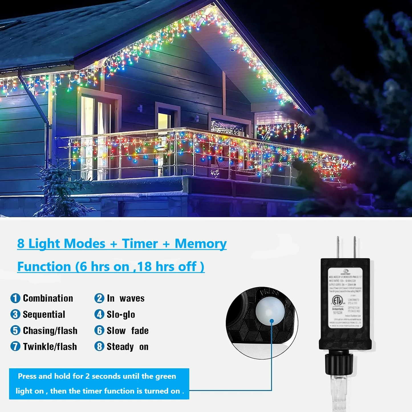 33ft Christmas Icicle String Lights 400 LED 8 Modes Waterproof Timer for Holiday Party Wedding Multicolor