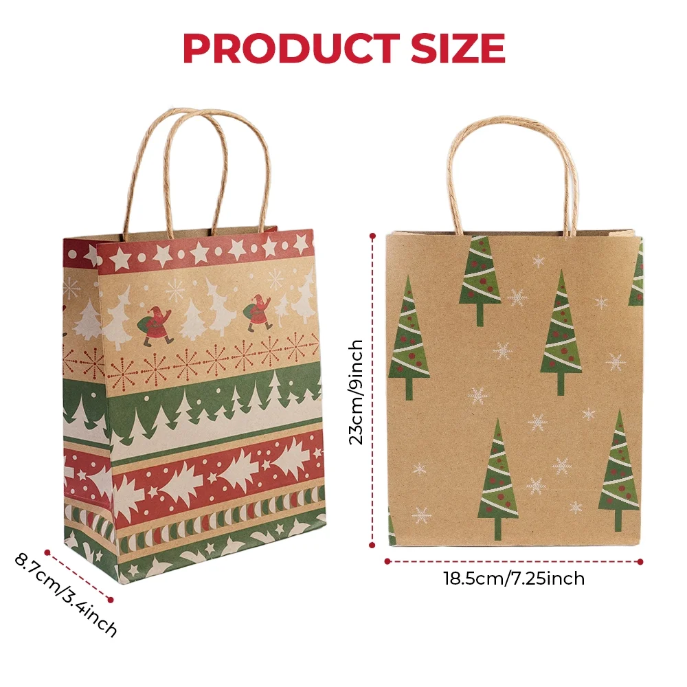 24Pcs Christmas Kraft Gift Bag Christmas Bags For Gifts Xmas Presents Bags