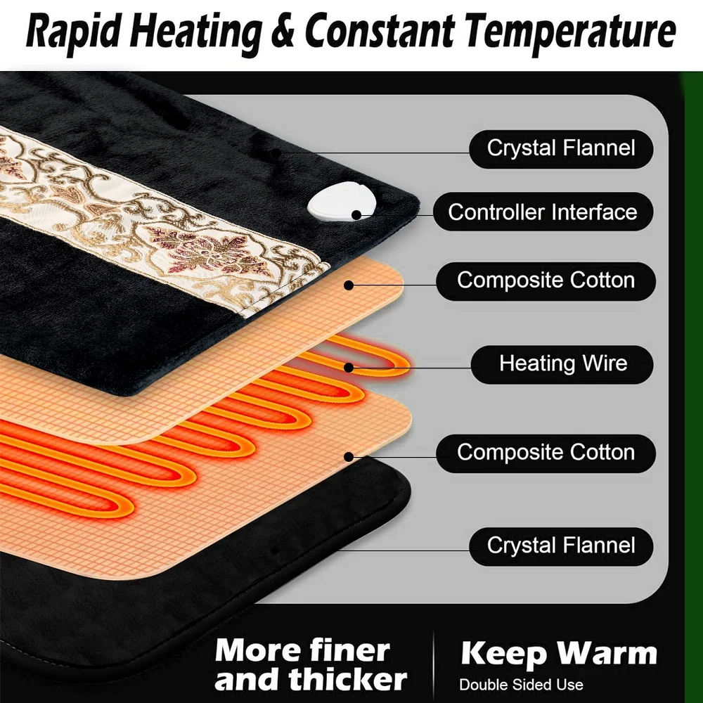 Heating Pad 12"x24" for Back With 10 Heating Setting Temperature Control Auto-off Machine Washable Black