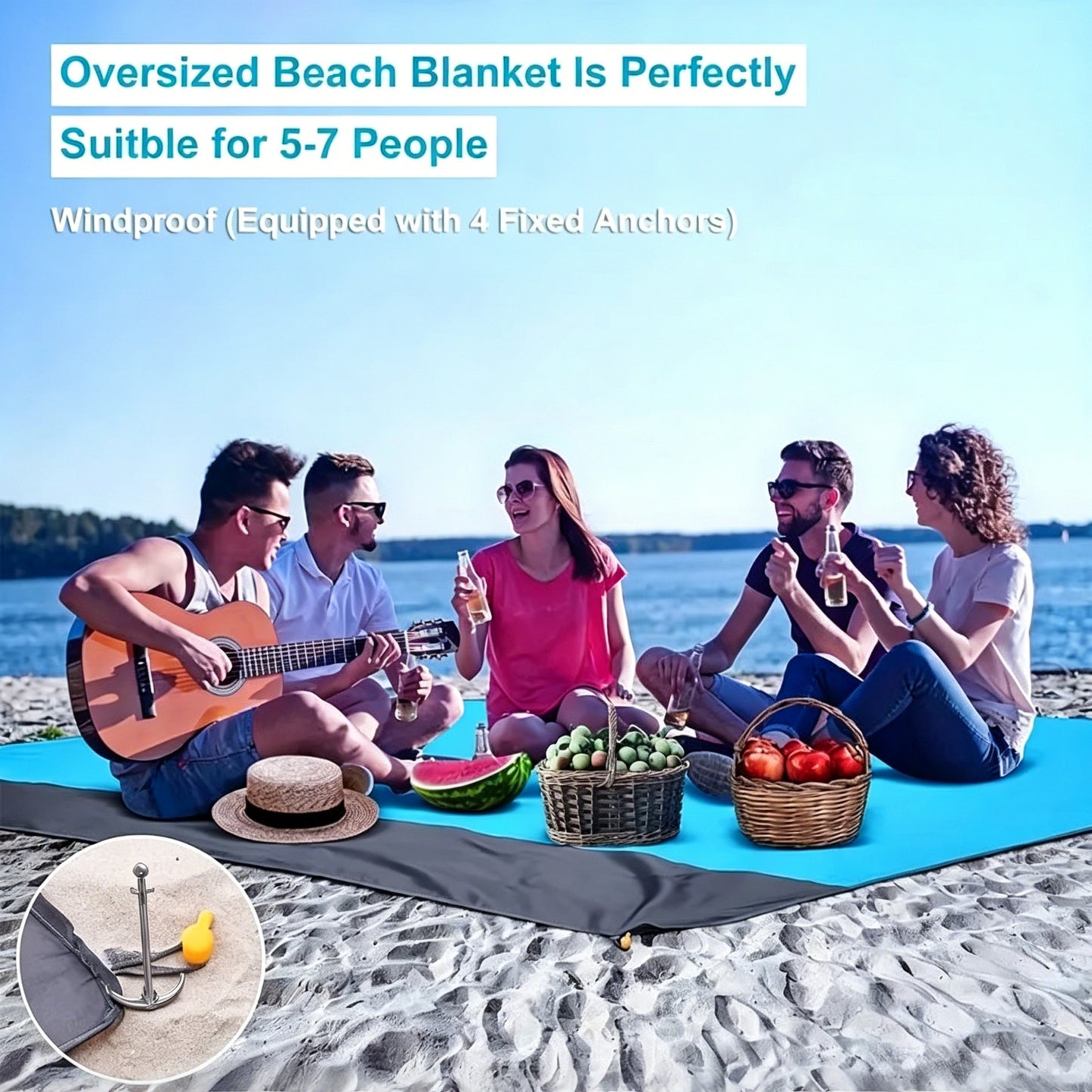 79"x83" Outdoor Picnic Blanket - Waterproof Sand Free Mat for Beach & Camping, Sand Proof