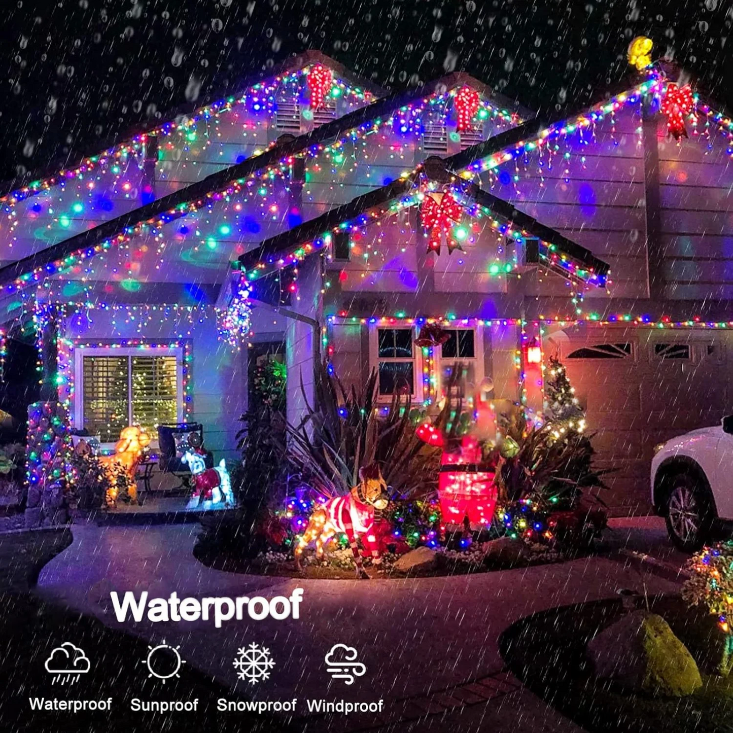 33ft Christmas Icicle String Lights 400 LED 8 Modes Waterproof Timer for Holiday Party Wedding Multicolor