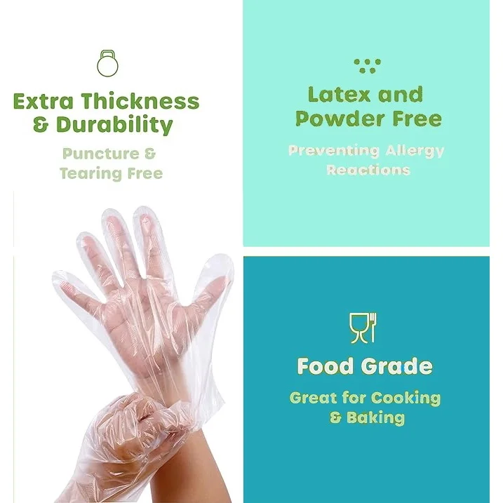 1000Pcs Disposable Transparent Gloves Work for Food Service,Cooking, Cleaning, Hair Coloring, Painting, BBQ