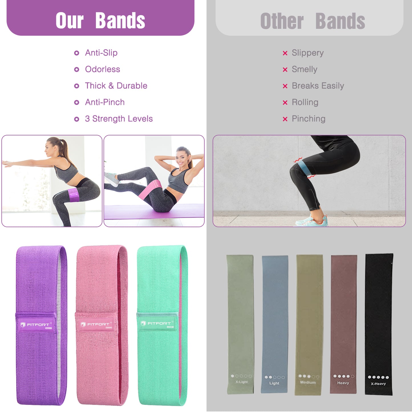 Resistance Loop Exercise Bands Set Elastic 3 Levels