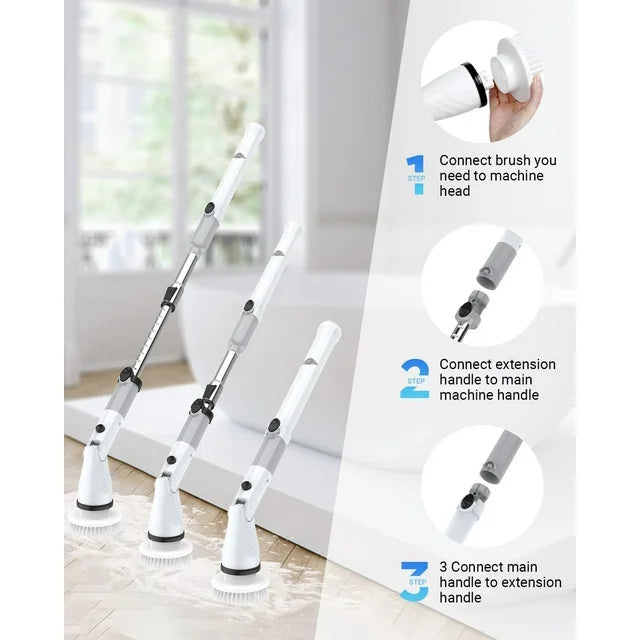 Electric Spin Scrubber Cordless Power Cleaning Brush Extension Handle for Bathroom Bathtub Floor Tile
