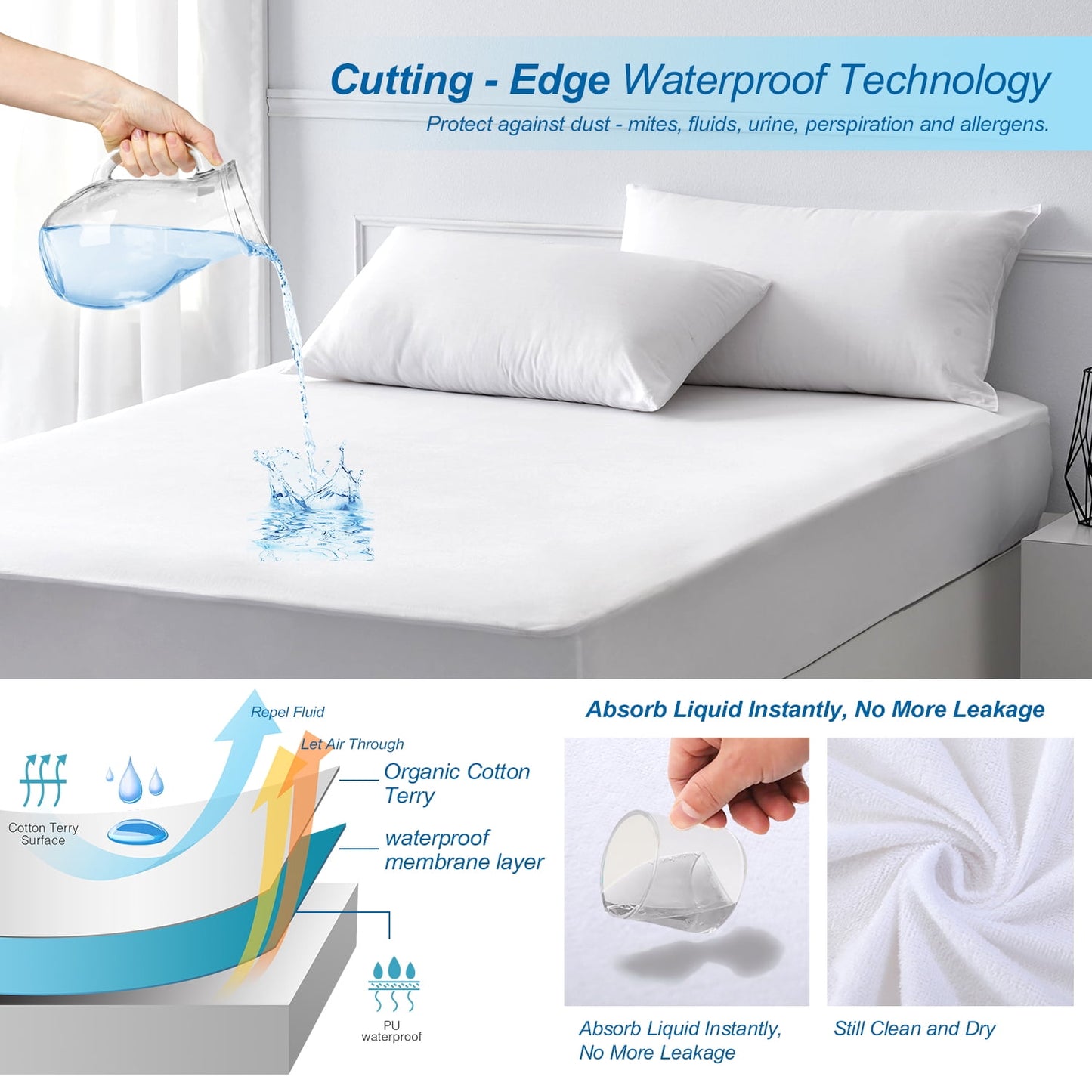 Waterproof Mattress Protector Twin Size Cotton Hypoallergenic Breathable Mattress Cover Pad Bed Cover 39"x75"