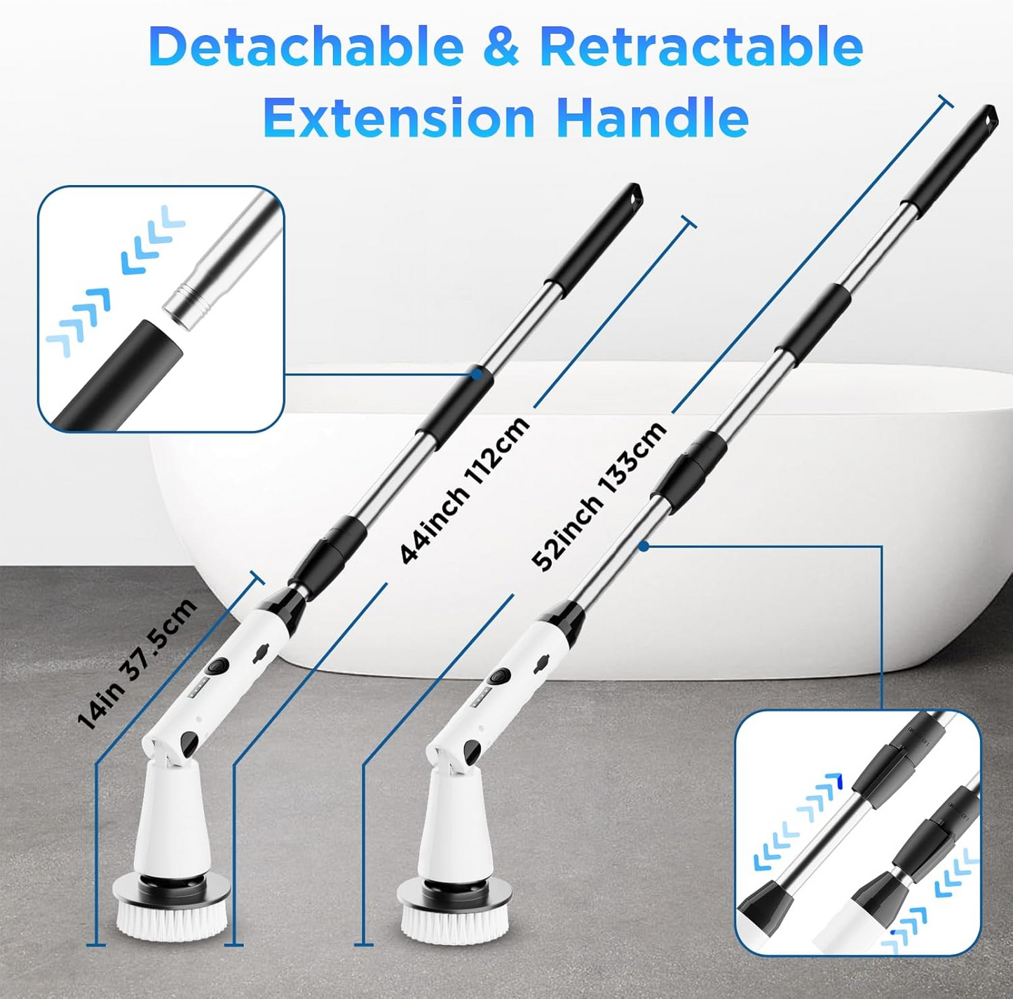 Electric Spin Scrubber - Power Shower Cleaning Brush with Extendable Handle & 4 Brush Heads