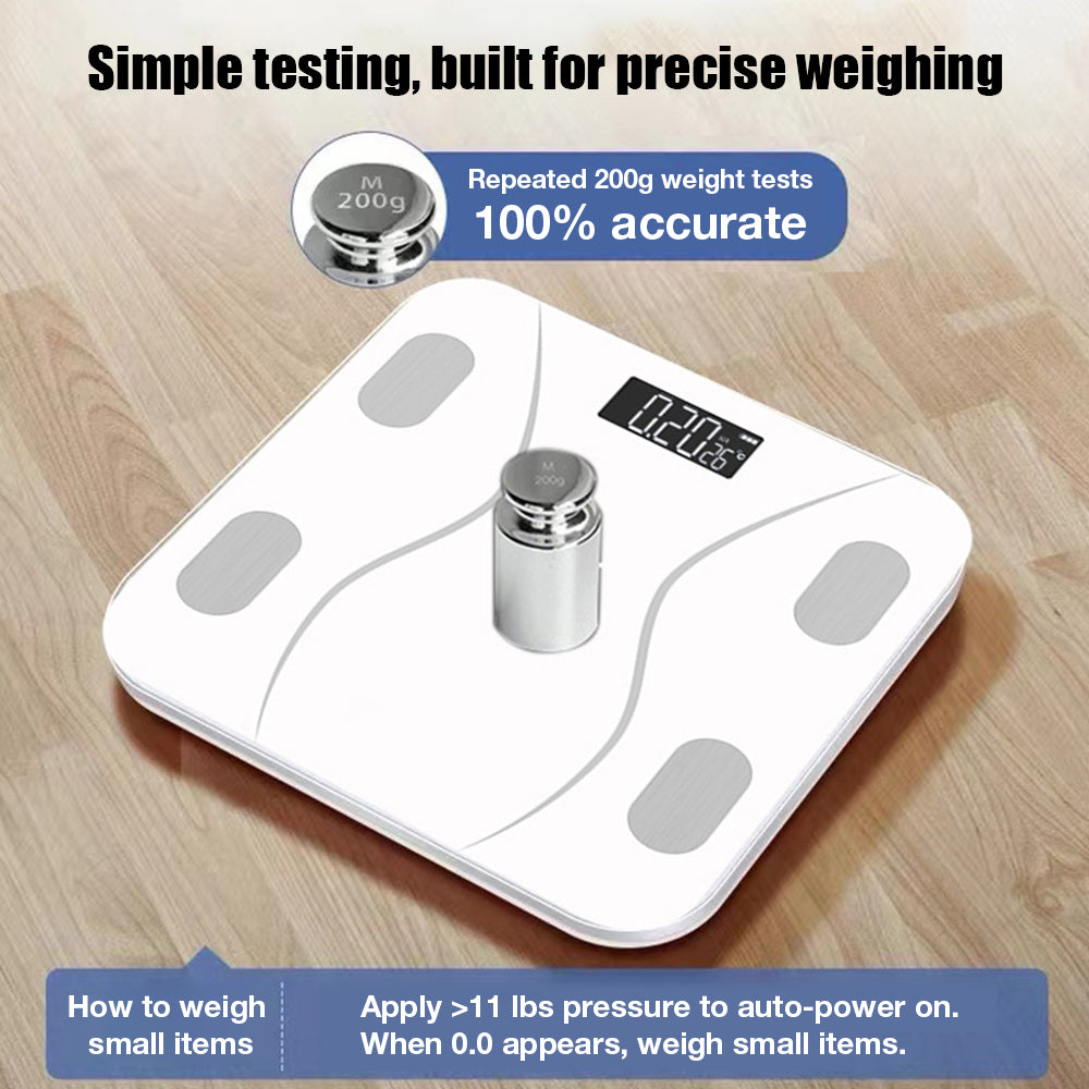 Smart Bluetooth Body Fat Scale - Rechargeable Digital Bathroom Scale with 180 kg Capacity Minimalist Design White
