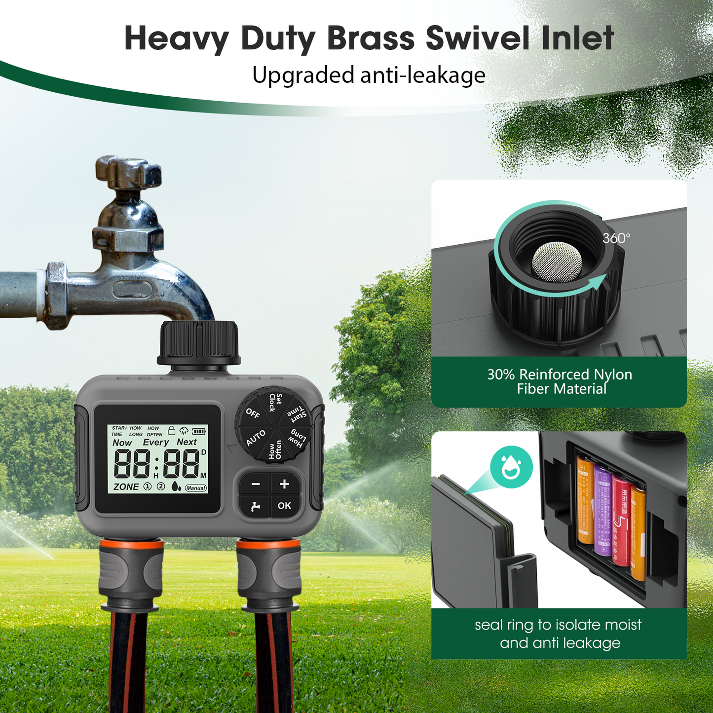 Water Timer for Garden Hose - 2 Zone Sprinkler Timer with Rain Delay/Manual Watering/Automatic Irrigation Controller System