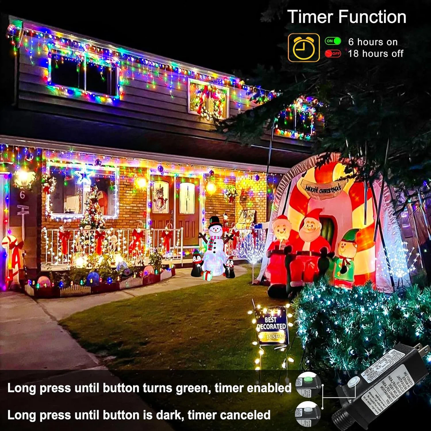 33ft Christmas Icicle String Lights 400 LED 8 Modes Waterproof Timer for Holiday Party Wedding Multicolor