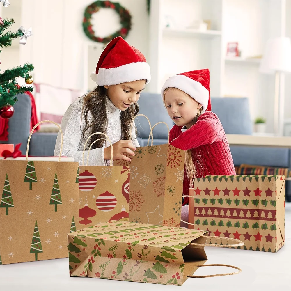 24Pcs Christmas Kraft Gift Bag Christmas Bags For Gifts Xmas Presents Bags