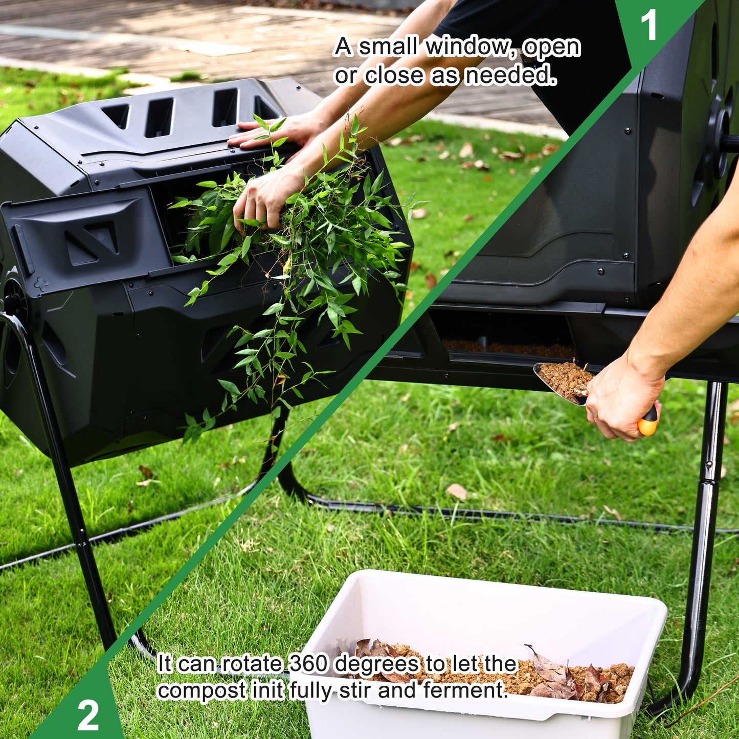 Outdoor Plastic Dual Chamber 360 ⁰ Tumbling Composter Bin for Garden Kitchen Yard 35 Gallon