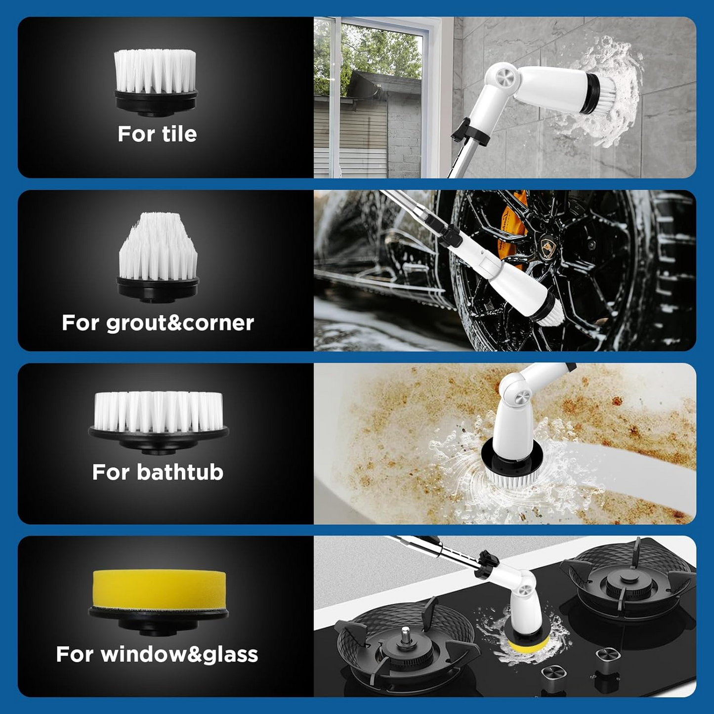 Electric Spin Scrubber with 4 Brush Heads – Extendable Handle USB-C Rechargeable – for Bathroom Shower & Tile Cleaning