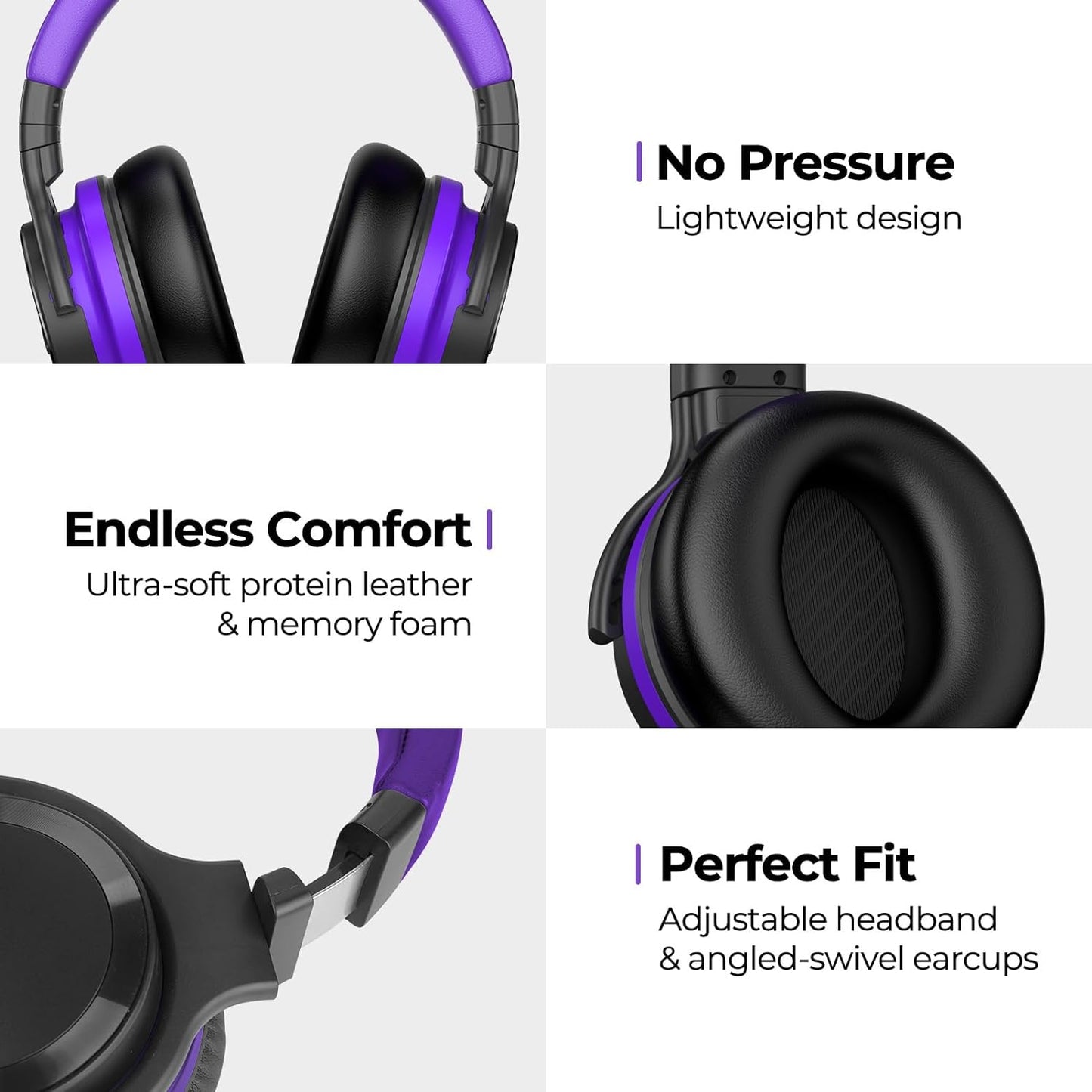 E7 Active Noise Cancelling Headphones Wireless Bluetooth Headphones with Rich Bass, Wireless Headphones with Mic, Clear Calls, Bluetooth 5.0, 30 Hours Playtime, Comfort Fit, Purple
