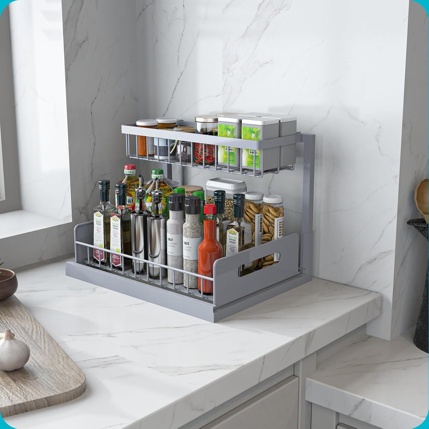 Under Sink Organizer Pull Out Cabinet Organizer 2 Tier Slide Out Sink Shelf Cabinet Storage Shelves, Storage for Kitchen Bathroom 2 Pack