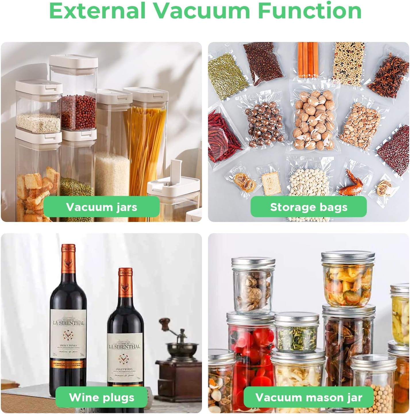 Cordless Vacuum Sealer Machine, Rechargeable Vacuum Sealer for Dry/Moist Food, Build in Cutter and Bag Storage, With External Suction Hose, 1 Pack Vacuum Sealer Roll, Mason Jar Starter Kit