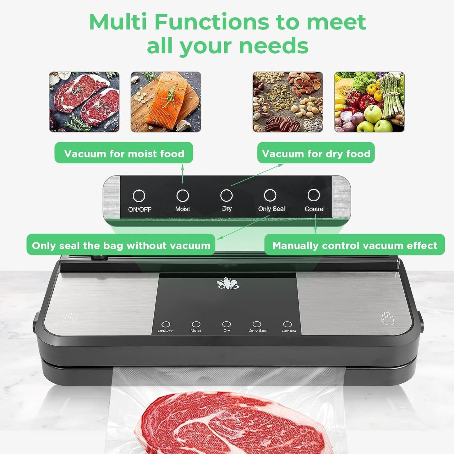 Cordless Vacuum Sealer Machine, Rechargeable Vacuum Sealer for Dry/Moist Food, Build in Cutter and Bag Storage, With External Suction Hose, 1 Pack Vacuum Sealer Roll, Mason Jar Starter Kit