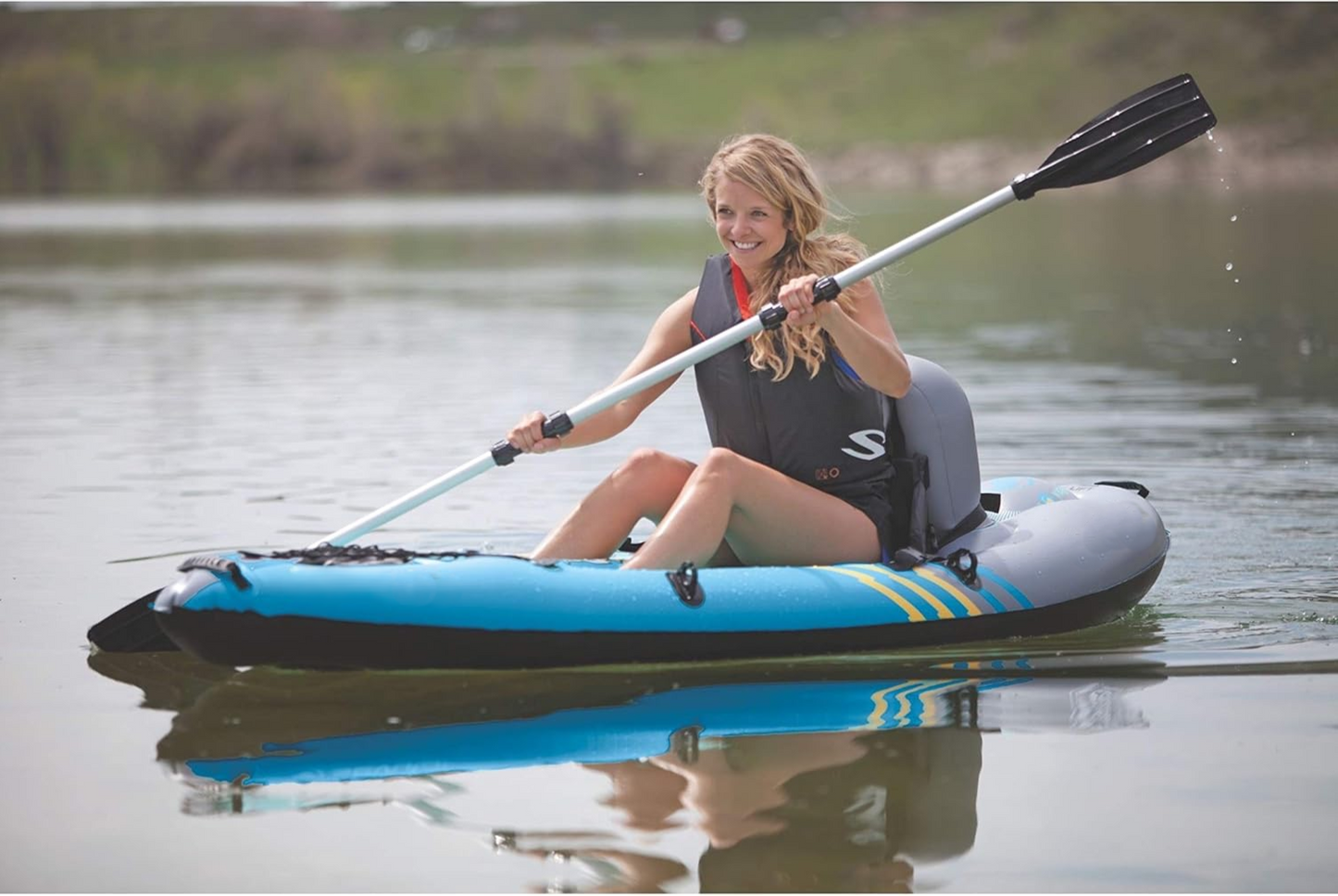 1-Person Inflatable Kayak - Folds into Backpack with 5-Minute Setup, 21-Gauge PVC Construction,Includes Hand Pump & Paddle