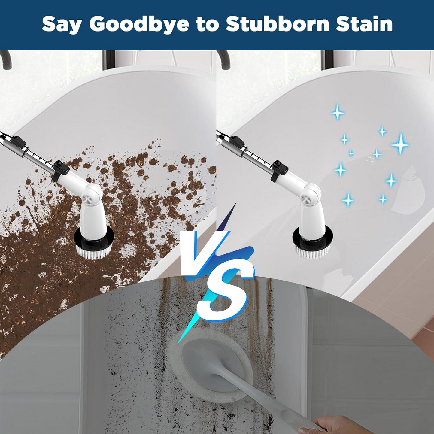 Electric Spin Scrubber with 4 Brush Heads – Extendable Handle USB-C Rechargeable – for Bathroom Shower & Tile Cleaning