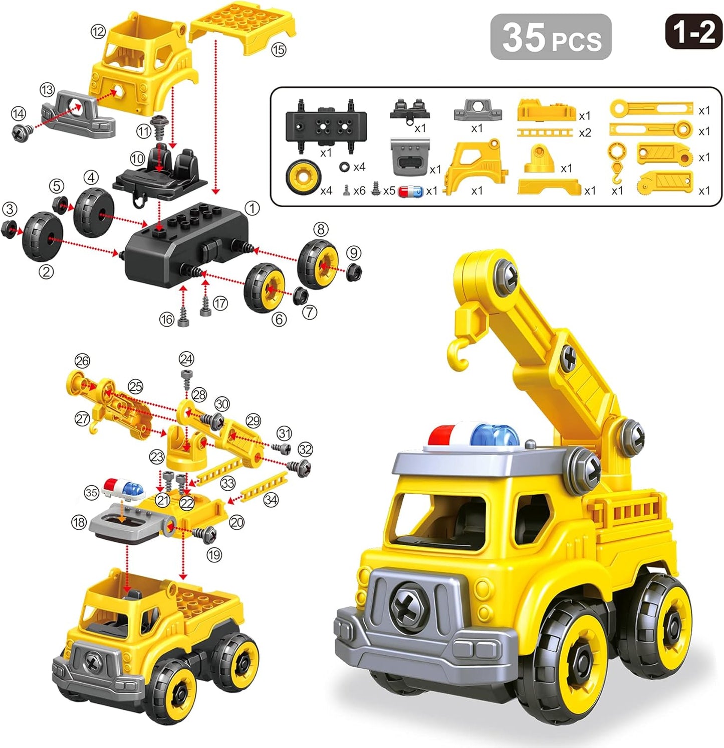 4-in-1 Take Apart Construction Vehicles – DIY Engineering Building Toy Set for Kids Ages 3-8