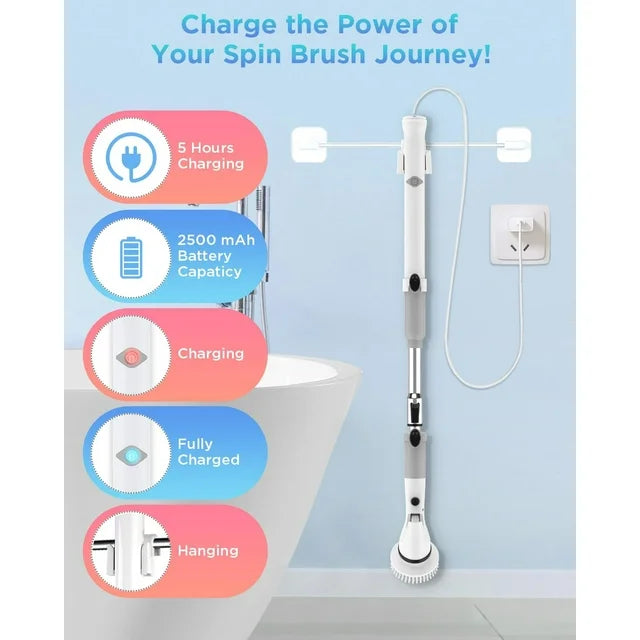 Electric Spin Scrubber Cordless Power Cleaning Brush Extension Handle for Bathroom Bathtub Floor Tile