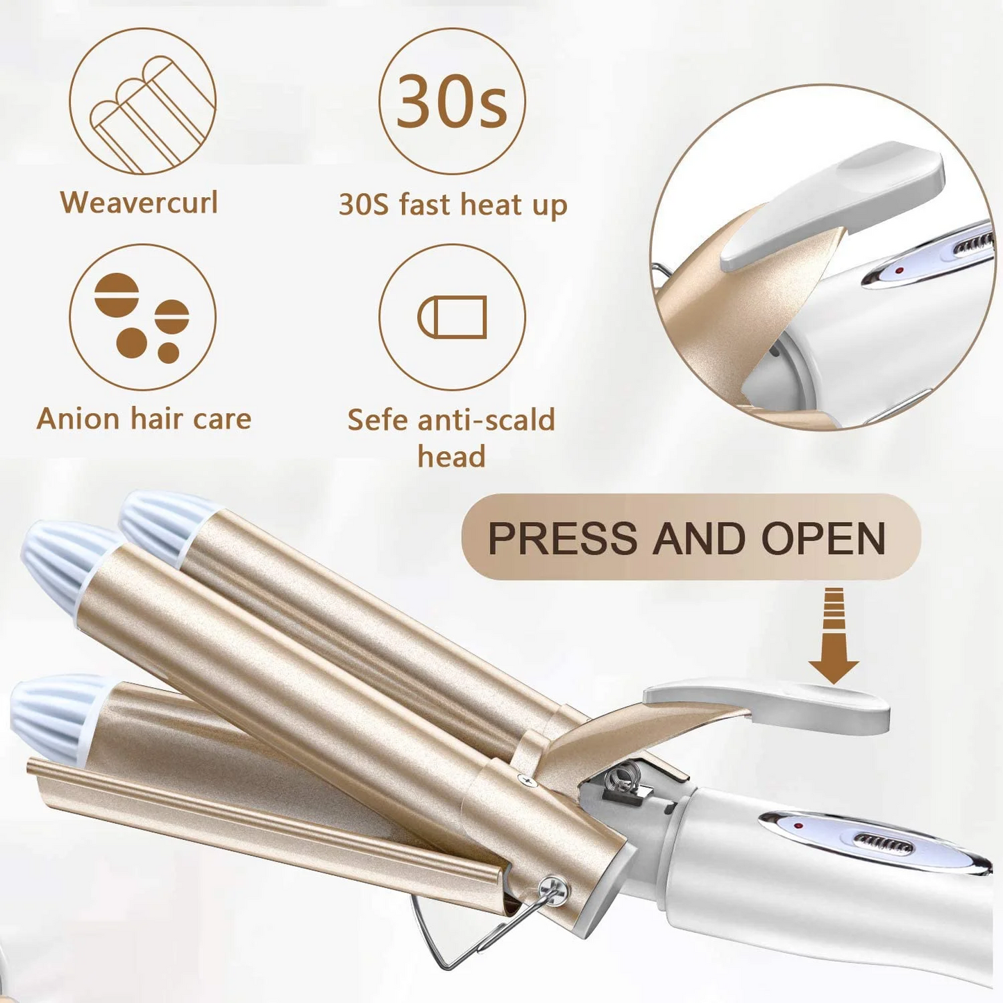 3 Barrel Hair Curling Iron Temperature Adjustable 25mm Hair Crimper