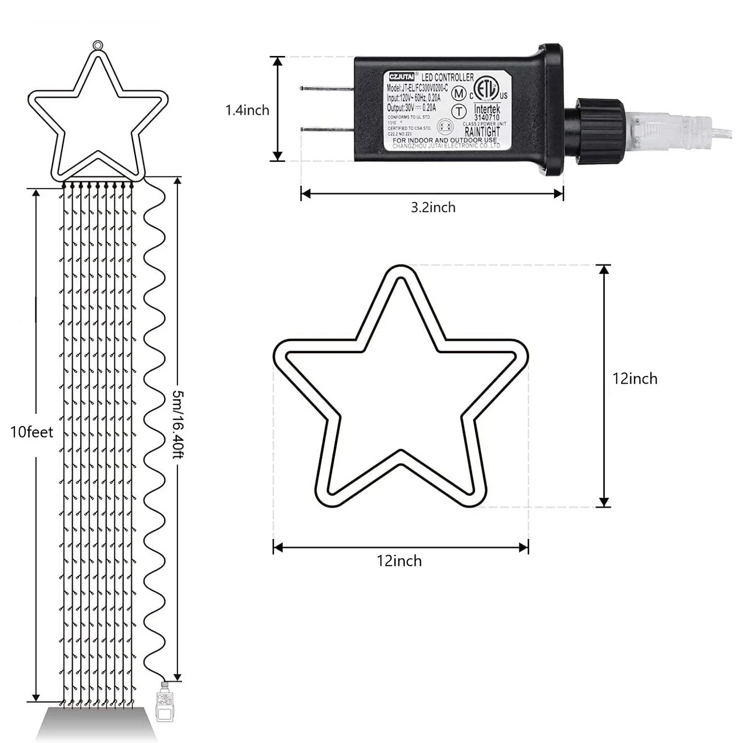Christmas Star Waterfall Tree Lights 10ft 344ct