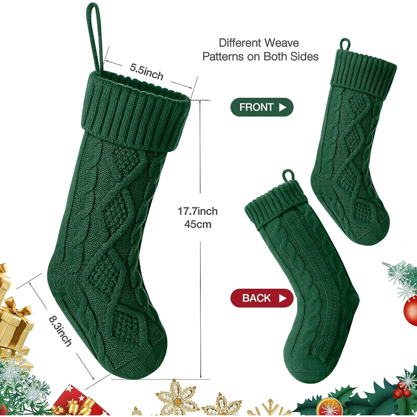 Knit Christmas Stockings 18" Rustic Farmhouse Stocking 6 Pack