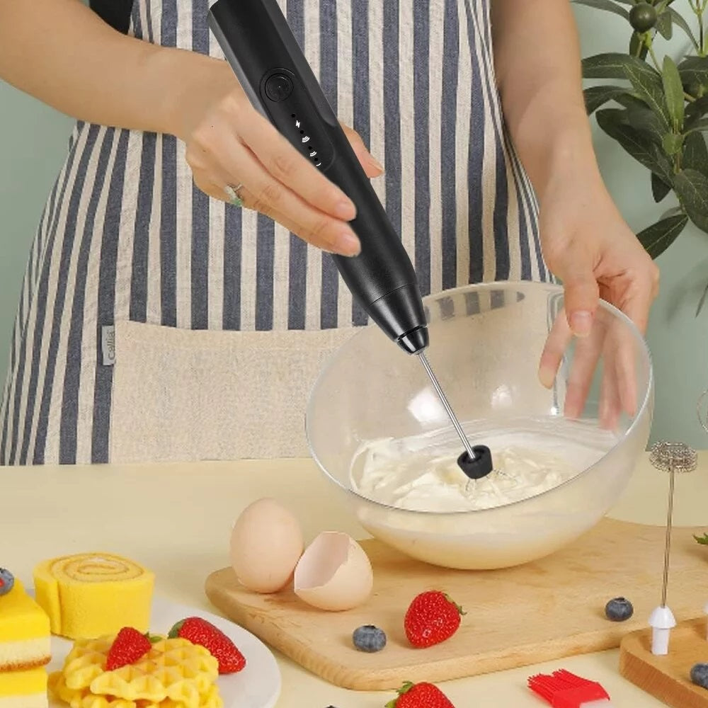 Electric Milk Frother Foamer Handheld 3 Speeds 2 in 1