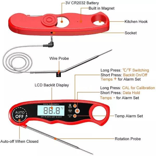 Cooking Thermometer with Dual Probes Meat Thermometer Digital Instant Read Kitchen Food Thermometer
