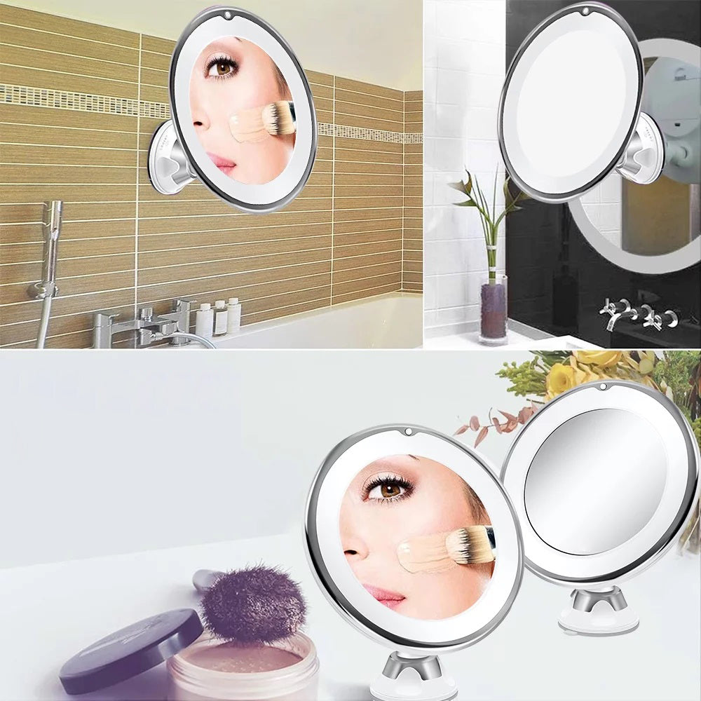 10x Magnifying Lighted Makeup Mirror 360° Rotation with Suction Cup