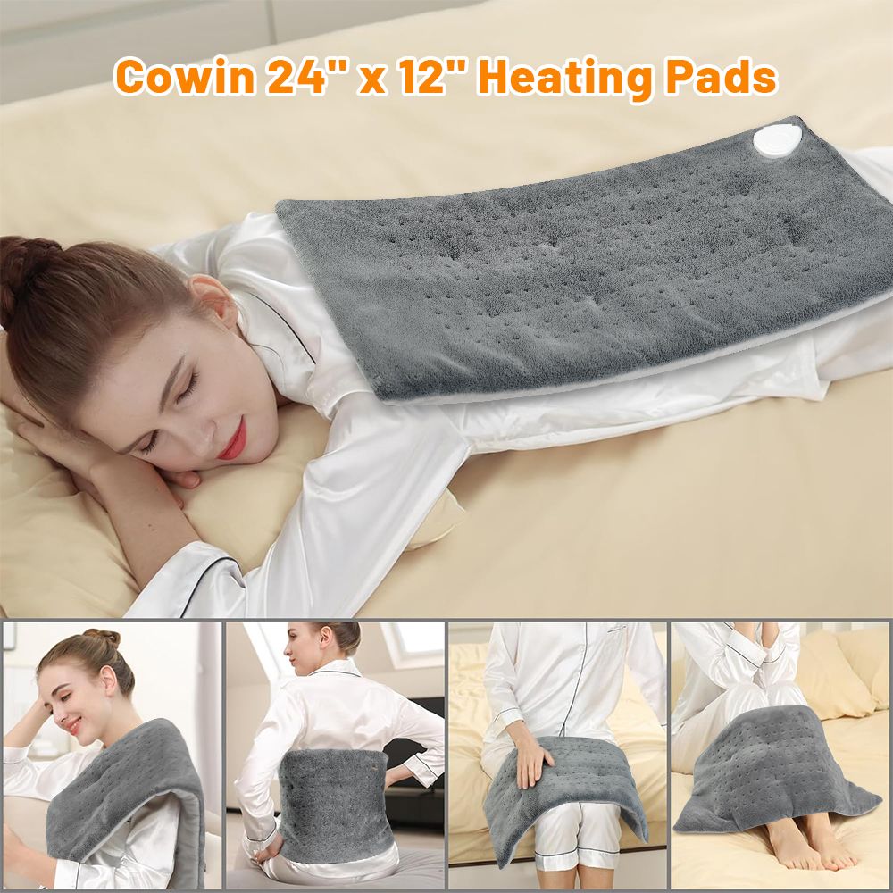 12''x24'' Gray Electric Heating Pad for Pain Relief, Machine Washable with 3 Heat Settings ,Heating pad for Neck and Shoulder, Knee, Arms, Legs