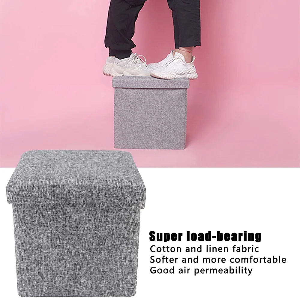 Storage Ottoman Cube Square Ottoman Foot Rest Stool Seat Foldable Storage Boxes Chest 12 Inch Linen Grey