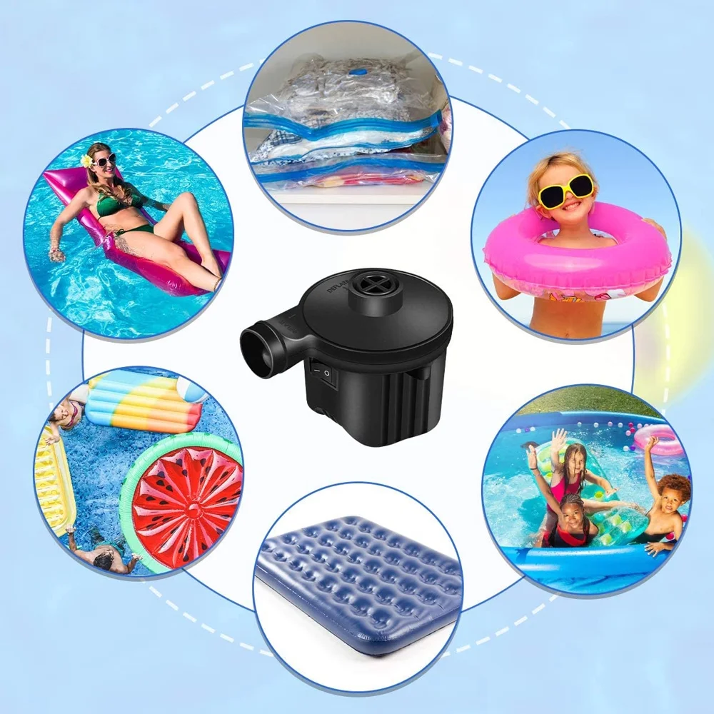 Electric Air Pump Portable Quick-Filled with 3 Nozzles for Outdoor Camping Inflatables