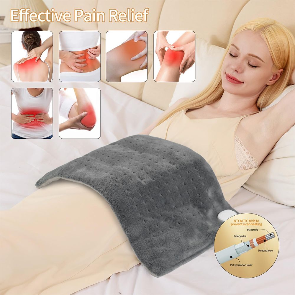 12''x24'' Gray Electric Heating Pad for Pain Relief, Machine Washable with 3 Heat Settings ,Heating pad for Neck and Shoulder, Knee, Arms, Legs