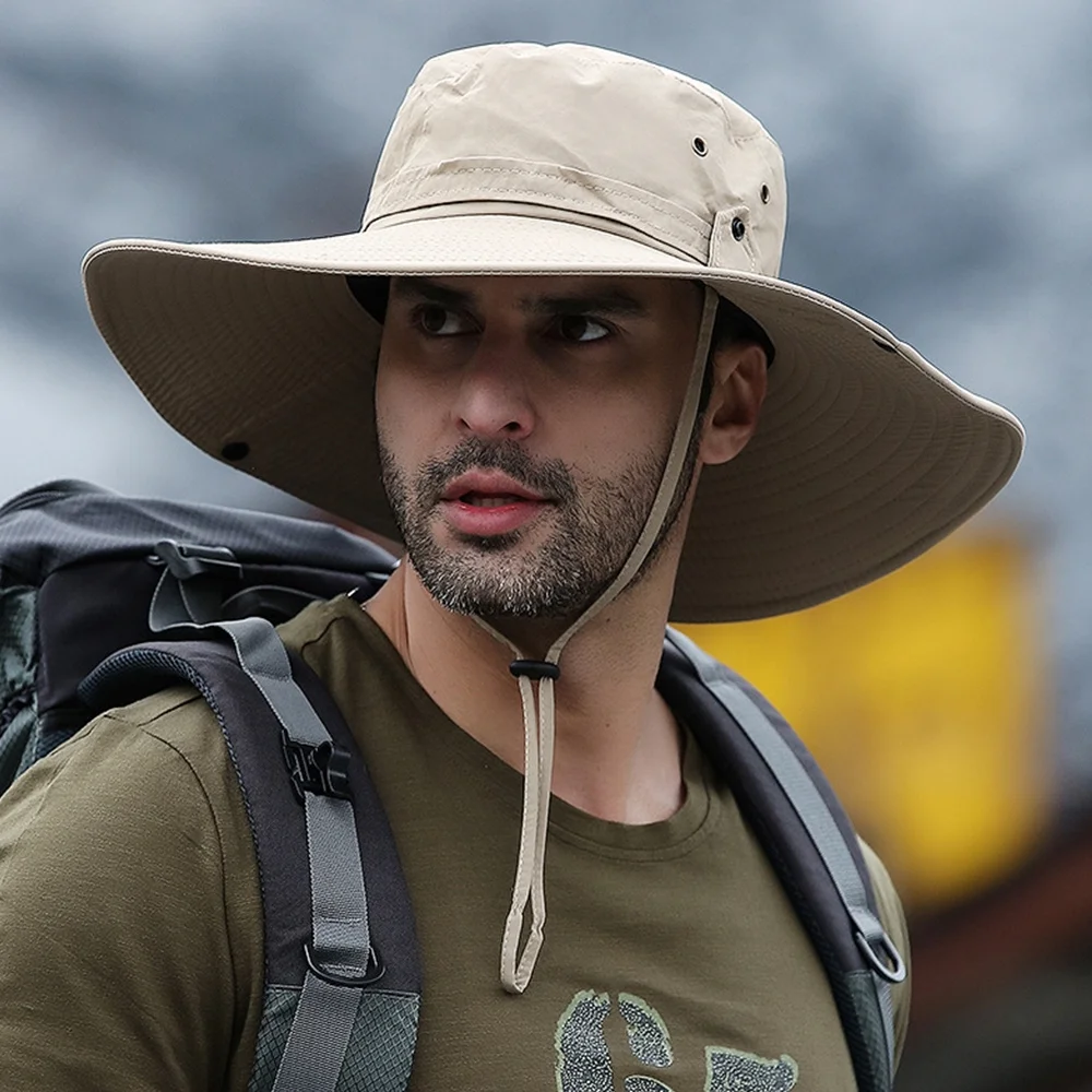 Waterproof Breathable Packable Fishing Hat Boonie Hat Sun Protection Wide Brim Sun Hat Bucket Hat Men Khaki