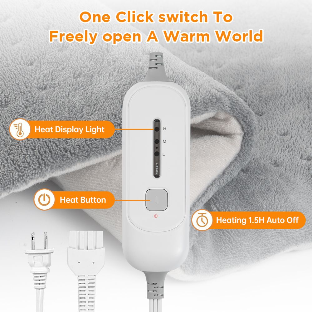 12''x24'' Gray Electric Heating Pad for Pain Relief, Machine Washable with 3 Heat Settings ,Heating pad for Neck and Shoulder, Knee, Arms, Legs