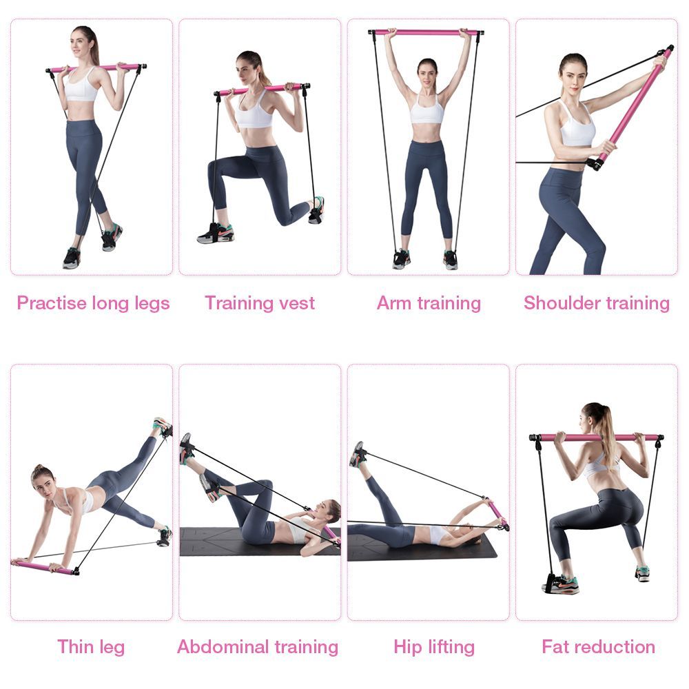 Pilates Bar with Foot Loop and Exercise Resistance Band
